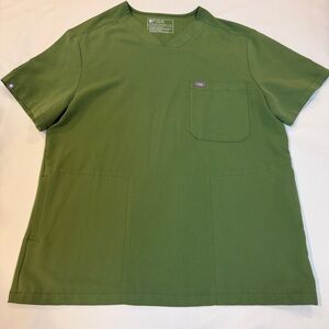 Figs Men's Short Sleeve Green V-Neck Tee